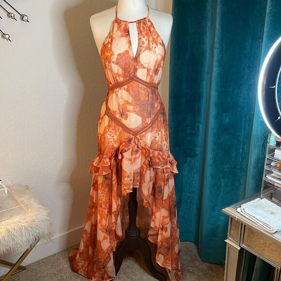 Fashion Nova Daisy High Low Maxi Dress - Orange/combo | size M | NWT - Picture 4 of 12